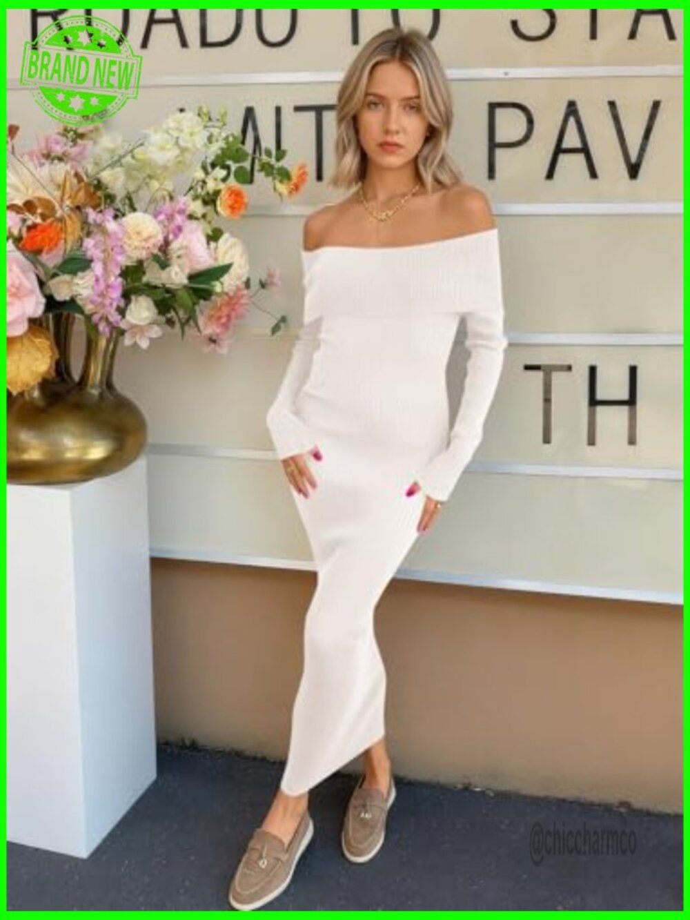 Off Shoulder Bodycon Sweater Dress Long Sleeve Midi Maxi Cocktail Party - Picture 5 of 7